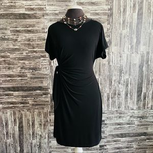 Ali Ro Black side tie casual day to night dress EUC sz. 10 stretchy short sleeve